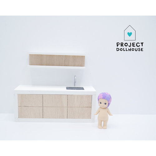 Project Dollhouse Houten keuken witte details 18 cm Project Dollhouse Houten keuken witte details 18 cm