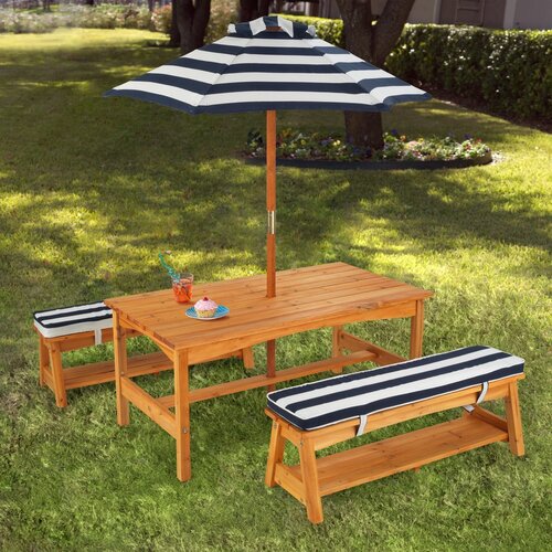 Kidkraft Kindertafel met Bankjes en Parasol Marineblauw