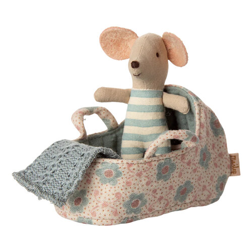 Maileg Draagmand Baby Muis - Blue