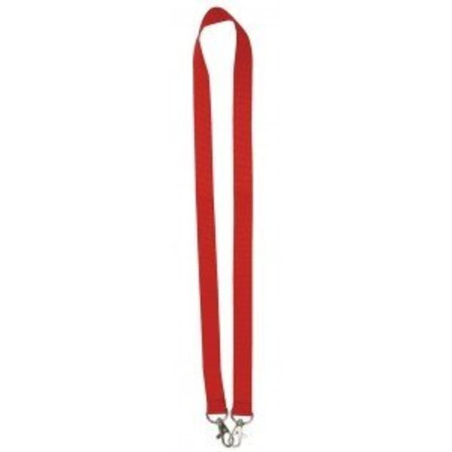 Red wide lanyard with 2 hooks. 2 cm wide and 90 cm long