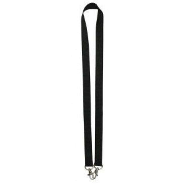 Black wide lanyard with 2 hooks. 2 cm wide and 90 cm long