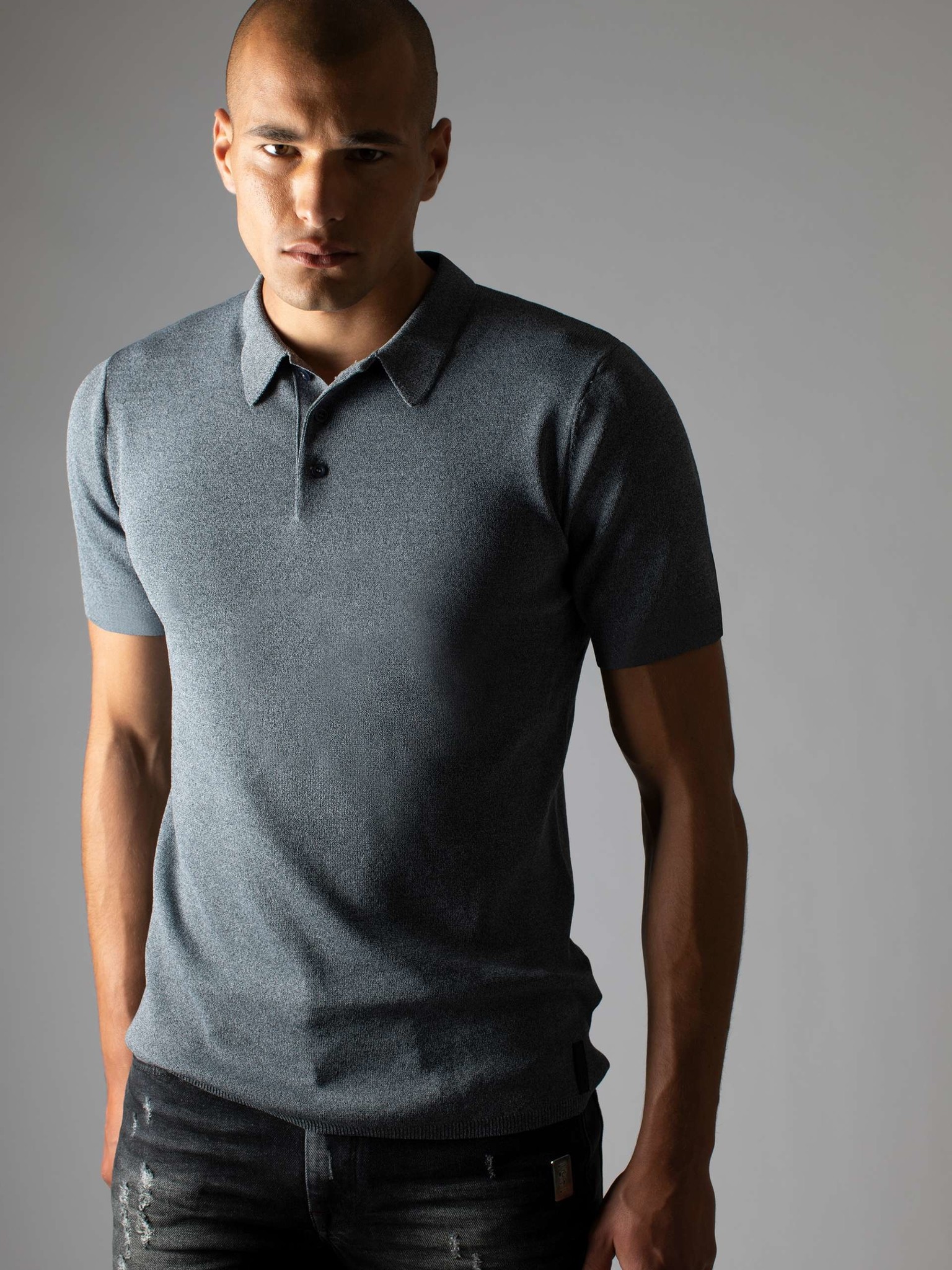 Sustain Knit Polo Heavy Grey Melange 
