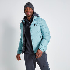 11 Degrees 11 Degrees Large Panelled Puffer Jacket Washed Green