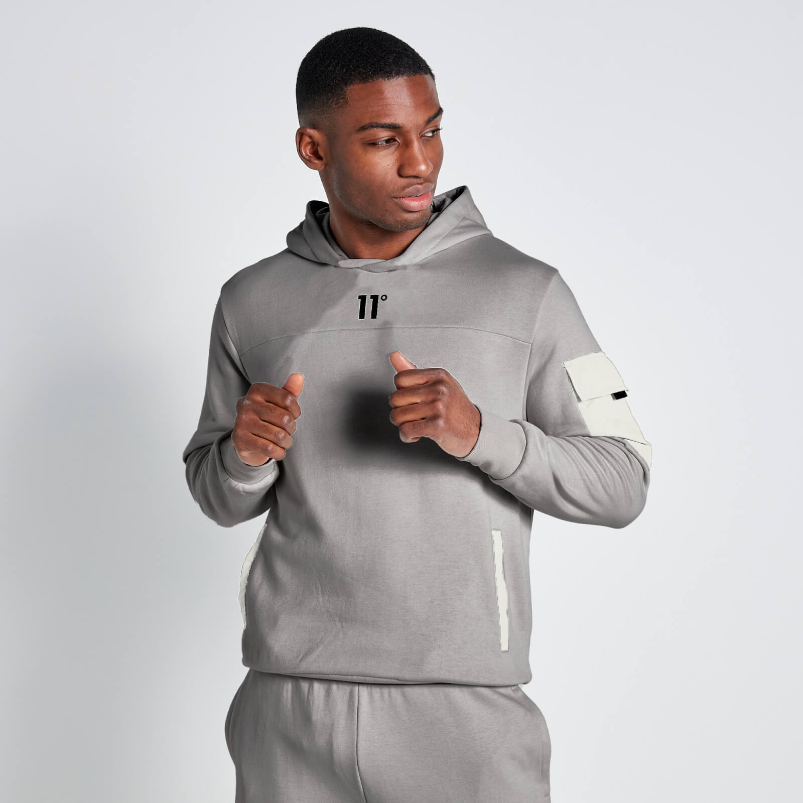 11 Degrees Woven Pocket Hoodie Vapour Grey Get Well Jeans Den Haag