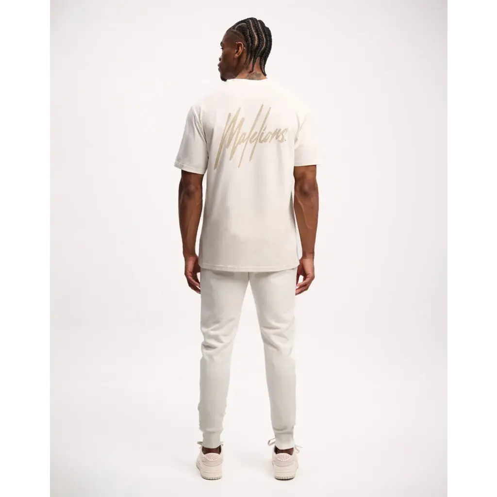 Malelions Malelions Men Striped Signature T-Shirt Off-White/Taupe