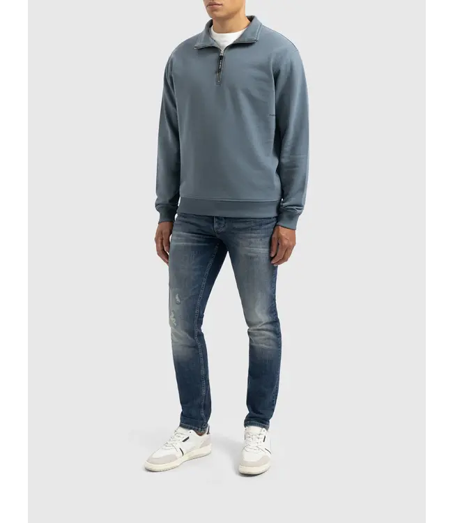 PurePath (by PureWhite) PurePath 24030319 Sideline Wordmark Halfzip Sweater Blue