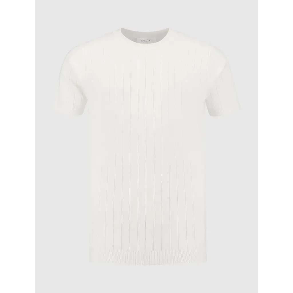 PurePath (by PureWhite) PurePath 25010804 Vertical Striped Knitwear T-Shirt Off White - Regular Fit