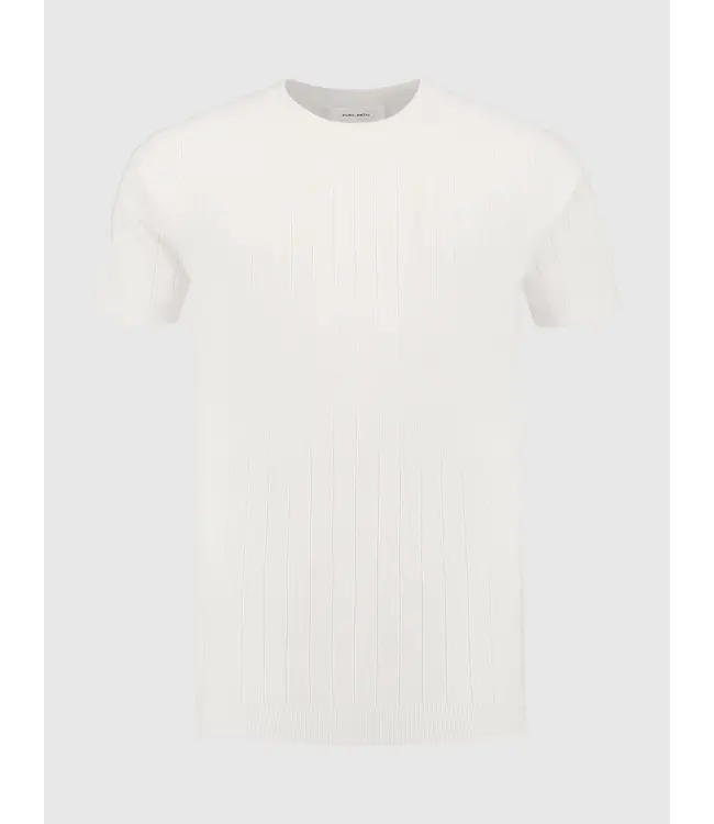 PurePath (by PureWhite) PurePath 25010804 Vertical Striped Knitwear T-Shirt Off White - Regular Fit