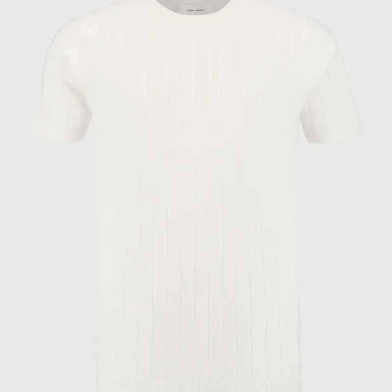 PurePath (by PureWhite) PurePath Vertical Striped Knitwear T-Shirt Off White - Regular Fit