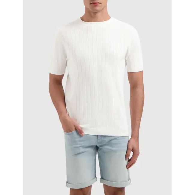 PurePath (by PureWhite) PurePath 25010804 Vertical Striped Knitwear T-Shirt Off White - Regular Fit