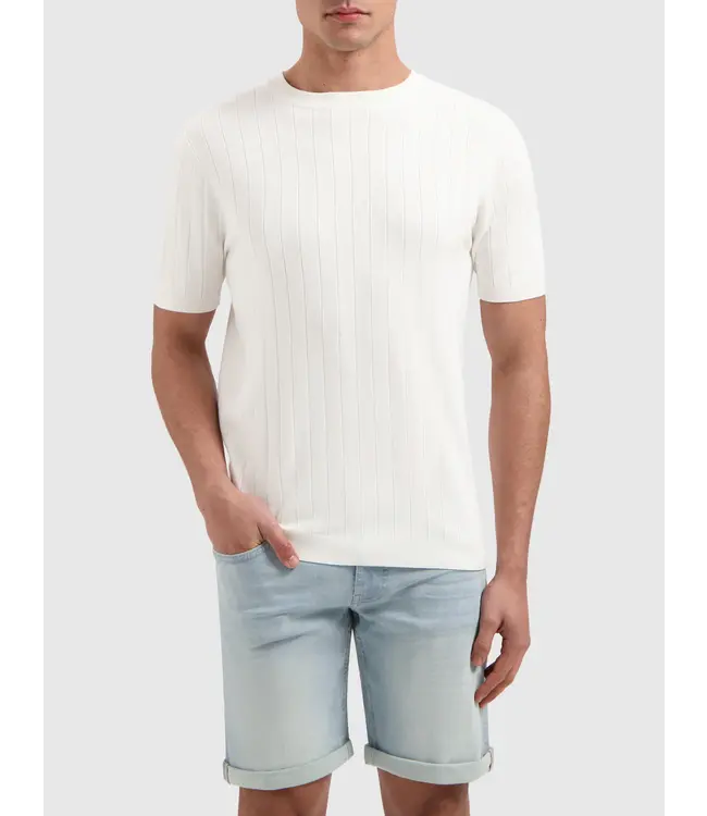 PurePath (by PureWhite) PurePath 25010804 Vertical Striped Knitwear T-Shirt Off White - Regular Fit