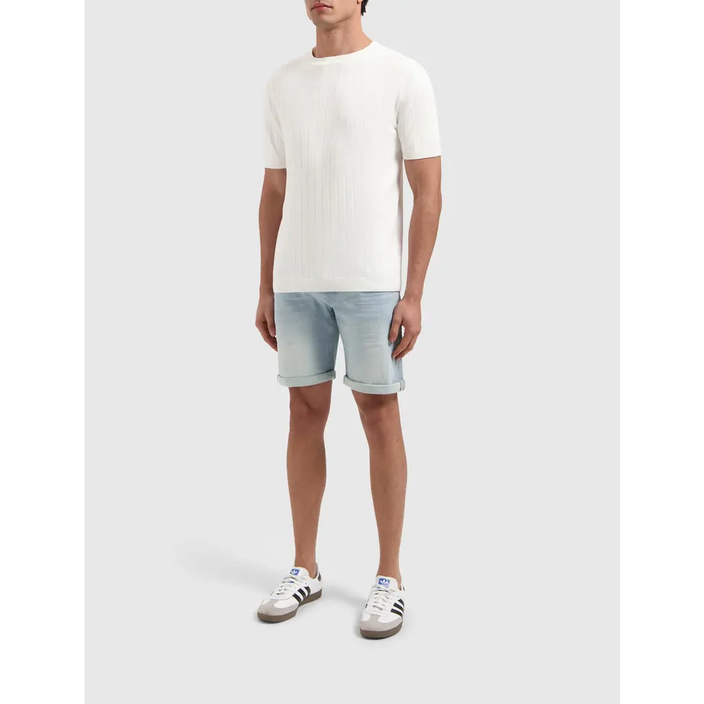 PurePath (by PureWhite) PurePath 25010804 Vertical Striped Knitwear T-Shirt Off White - Regular Fit
