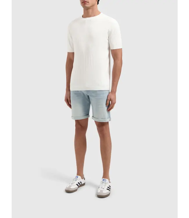 PurePath (by PureWhite) PurePath 25010804 Vertical Striped Knitwear T-Shirt Off White - Regular Fit