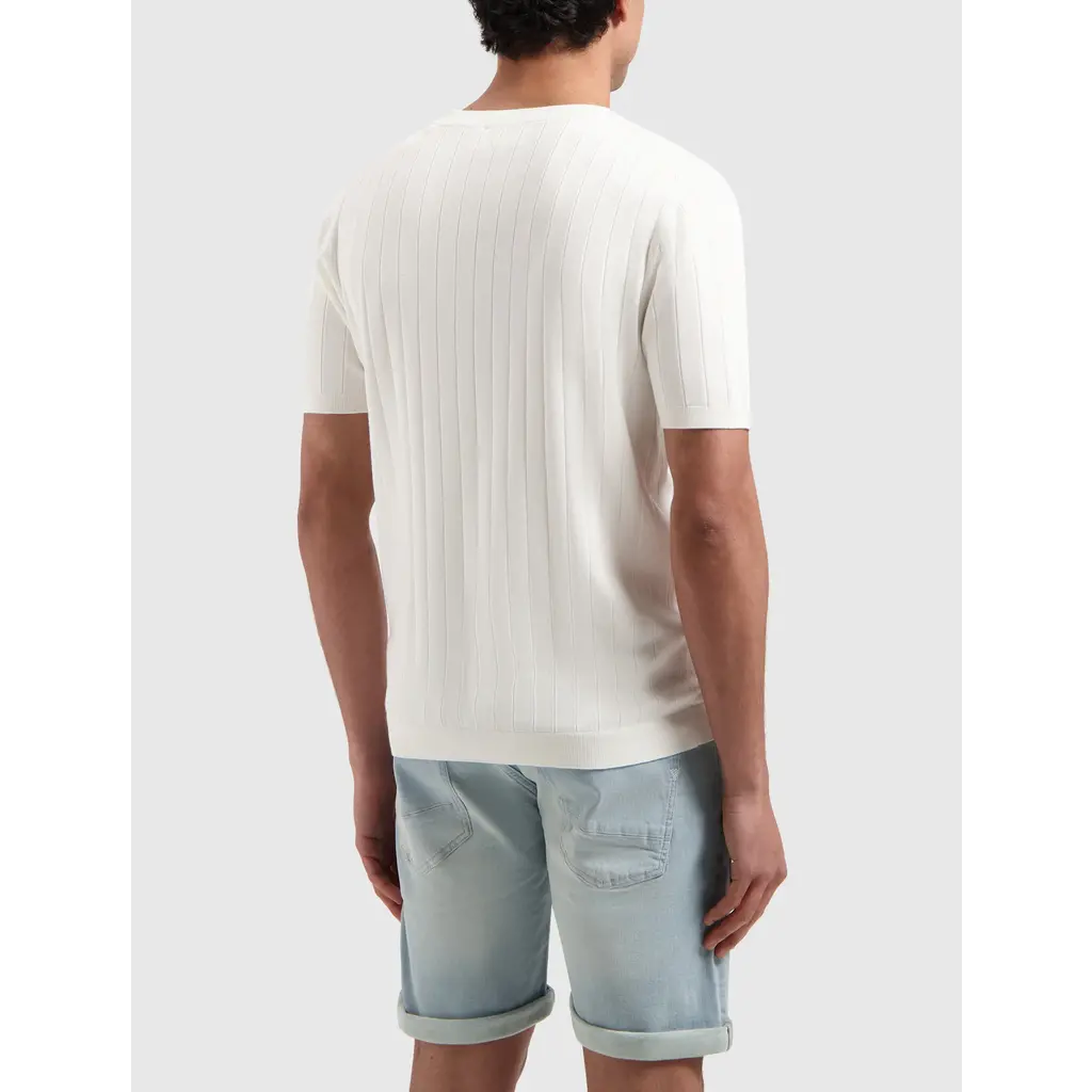 PurePath (by PureWhite) PurePath 25010804 Vertical Striped Knitwear T-Shirt Off White - Regular Fit