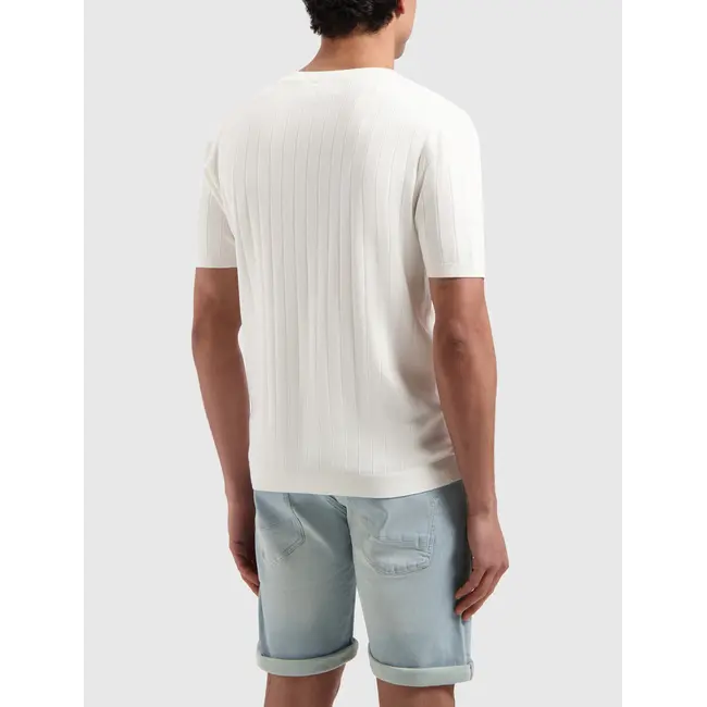 PurePath (by PureWhite) PurePath 25010804 Vertical Striped Knitwear T-Shirt Off White - Regular Fit