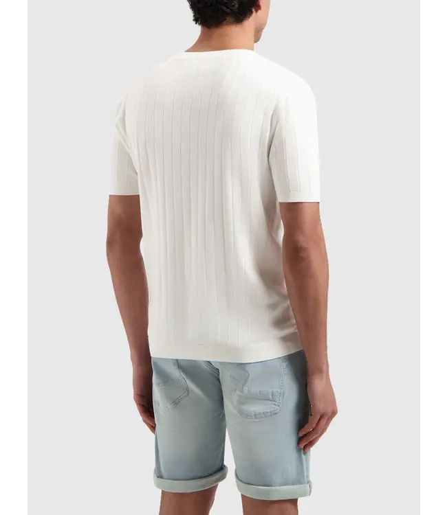 PurePath (by PureWhite) PurePath 25010804 Vertical Striped Knitwear T-Shirt Off White - Regular Fit