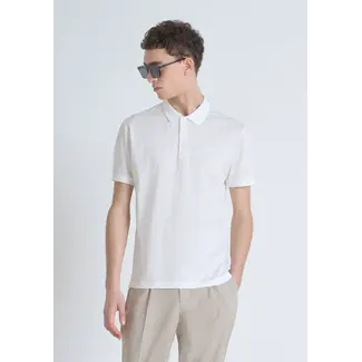 Antony Morato Antony Morato POLO SLIM FIT IN MERCERIZED DOBBY COTTON FABRIC GEOMETRIC MOTIF WITH RUBBER INJECTION LOGO PRINT Cream - Slim Fit