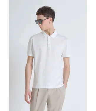 Antony Morato Antony Morato POLO SLIM FIT IN MERCERIZED DOBBY COTTON FABRIC GEOMETRIC MOTIF WITH RUBBER INJECTION LOGO PRINT Cream - Slim Fit