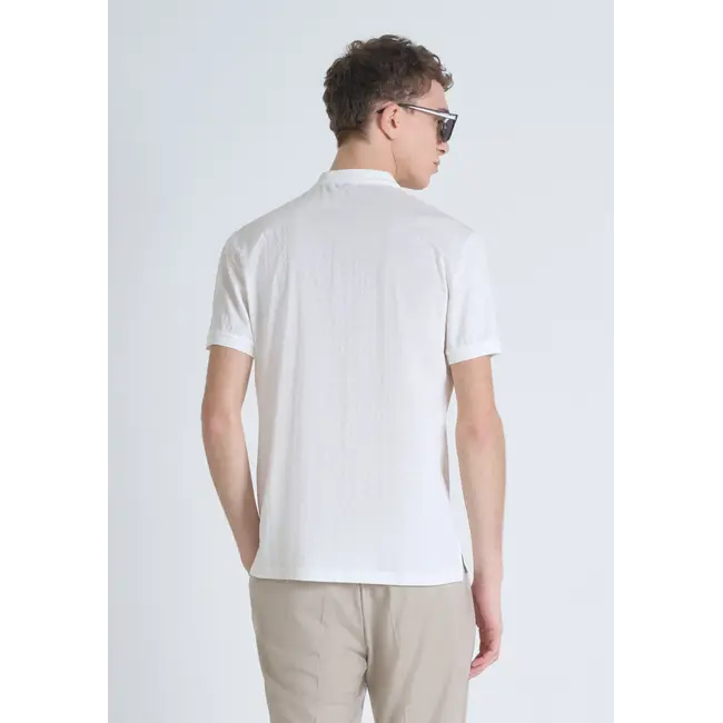 Antony Morato Antony Morato MMKS02479-FA140281 POLO SLIM FIT IN MERCERIZED DOBBY COTTON FABRIC GEOMETRIC MOTIF WITH RUBBER INJECTION LOGO PRINT Cream - Slim Fit