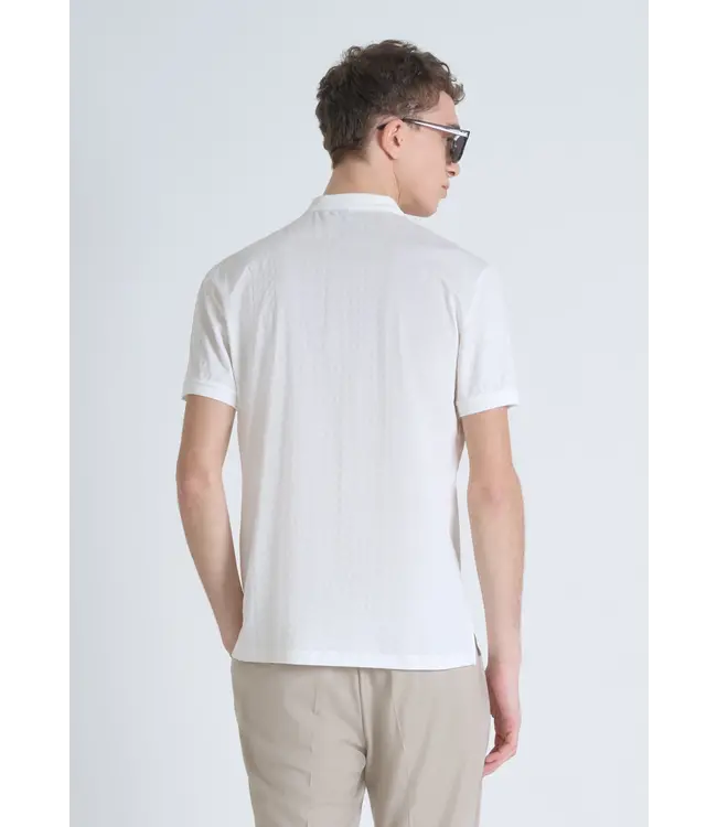 Antony Morato Antony Morato MMKS02479-FA140281 POLO SLIM FIT IN MERCERIZED DOBBY COTTON FABRIC GEOMETRIC MOTIF WITH RUBBER INJECTION LOGO PRINT Cream - Slim Fit