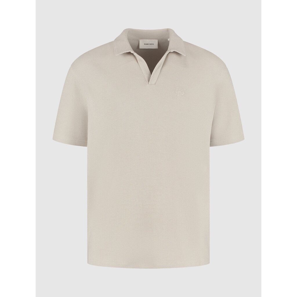 PurePath (by PureWhite) PurePath 25010123 Initials Waffle Polo Sand - Loose Fit