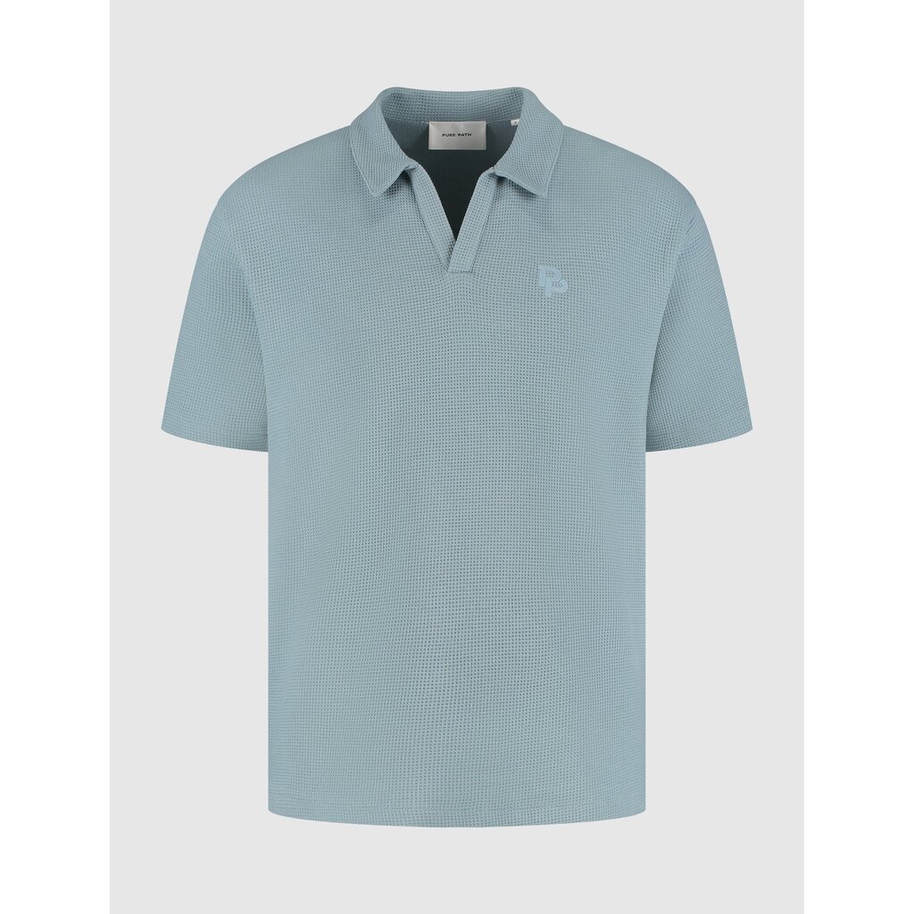 PurePath (by PureWhite) PurePath 25010123 Initials Waffle Polo Blue Grey - Loose Fit
