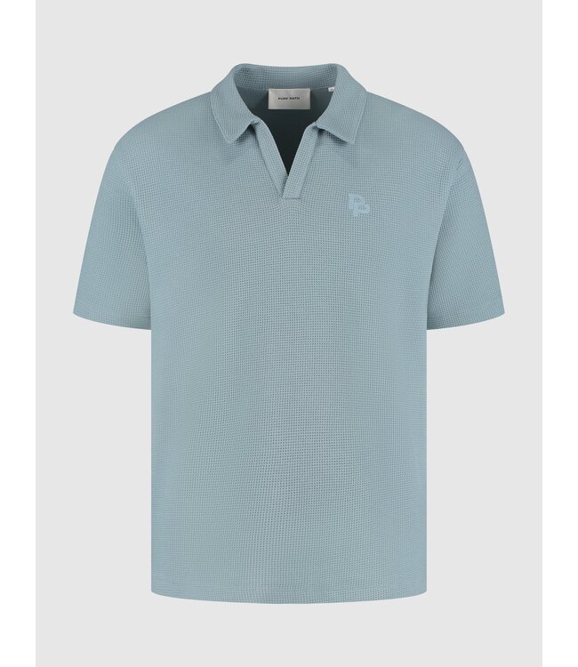 PurePath (by PureWhite) PurePath 25010123 Initials Waffle Polo Blue Grey - Loose Fit