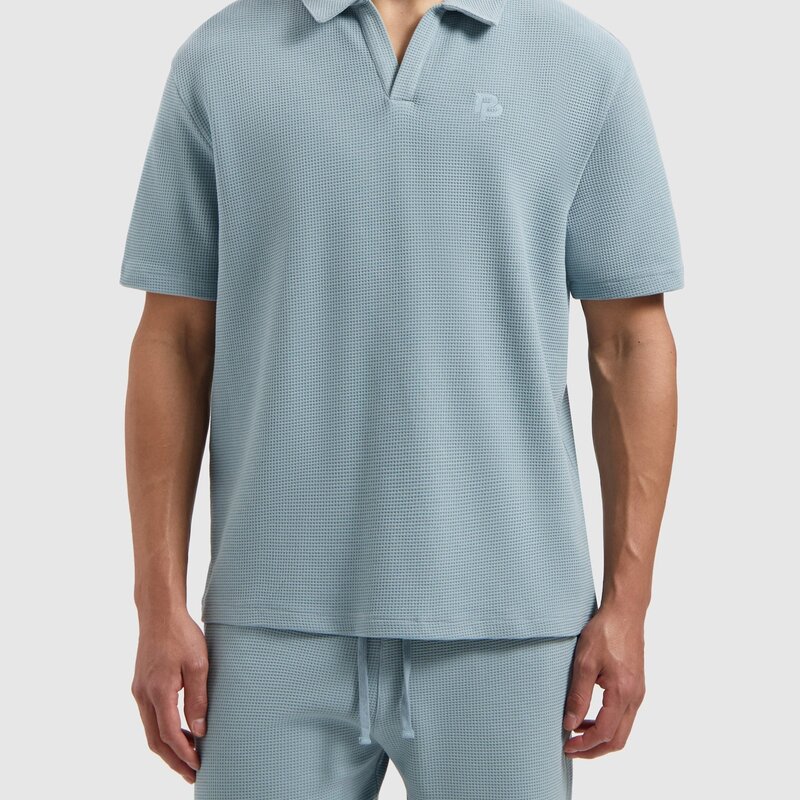 PurePath (by PureWhite) PurePath Initials Waffle Polo Blue Grey - Loose Fit