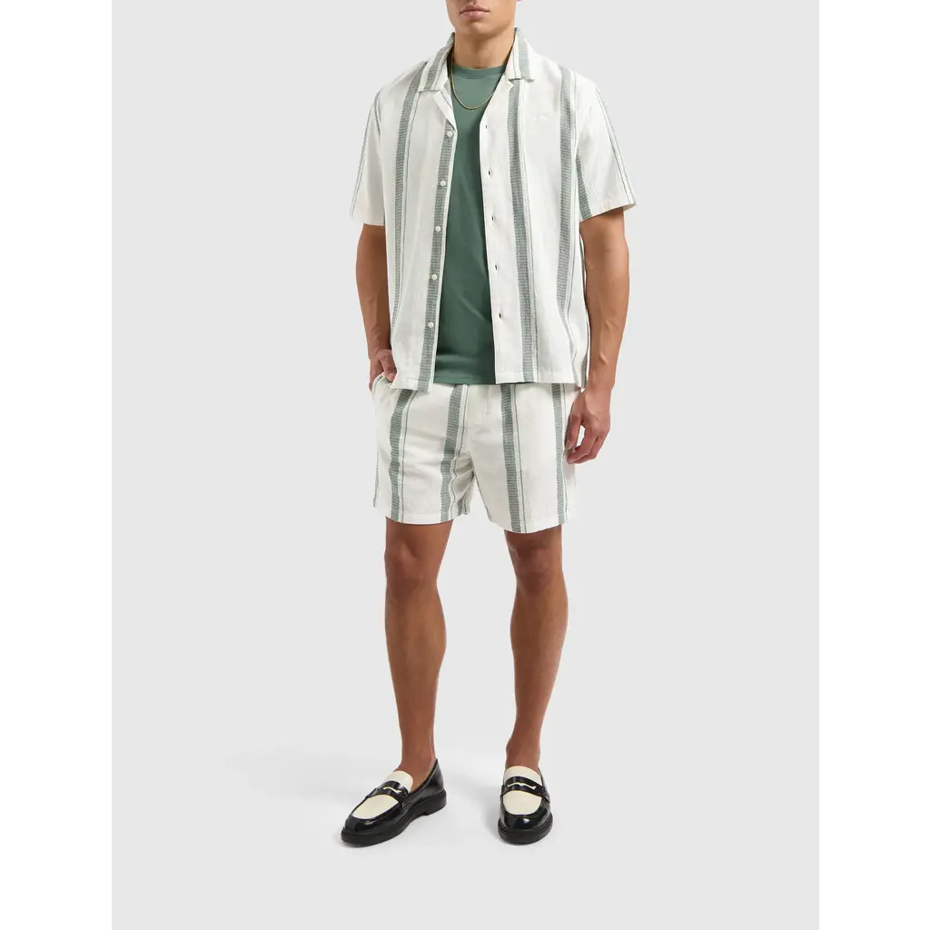 PurePath (by PureWhite) PurePath 25010217 Cuban Collar Shirt Off White - Loose Fit