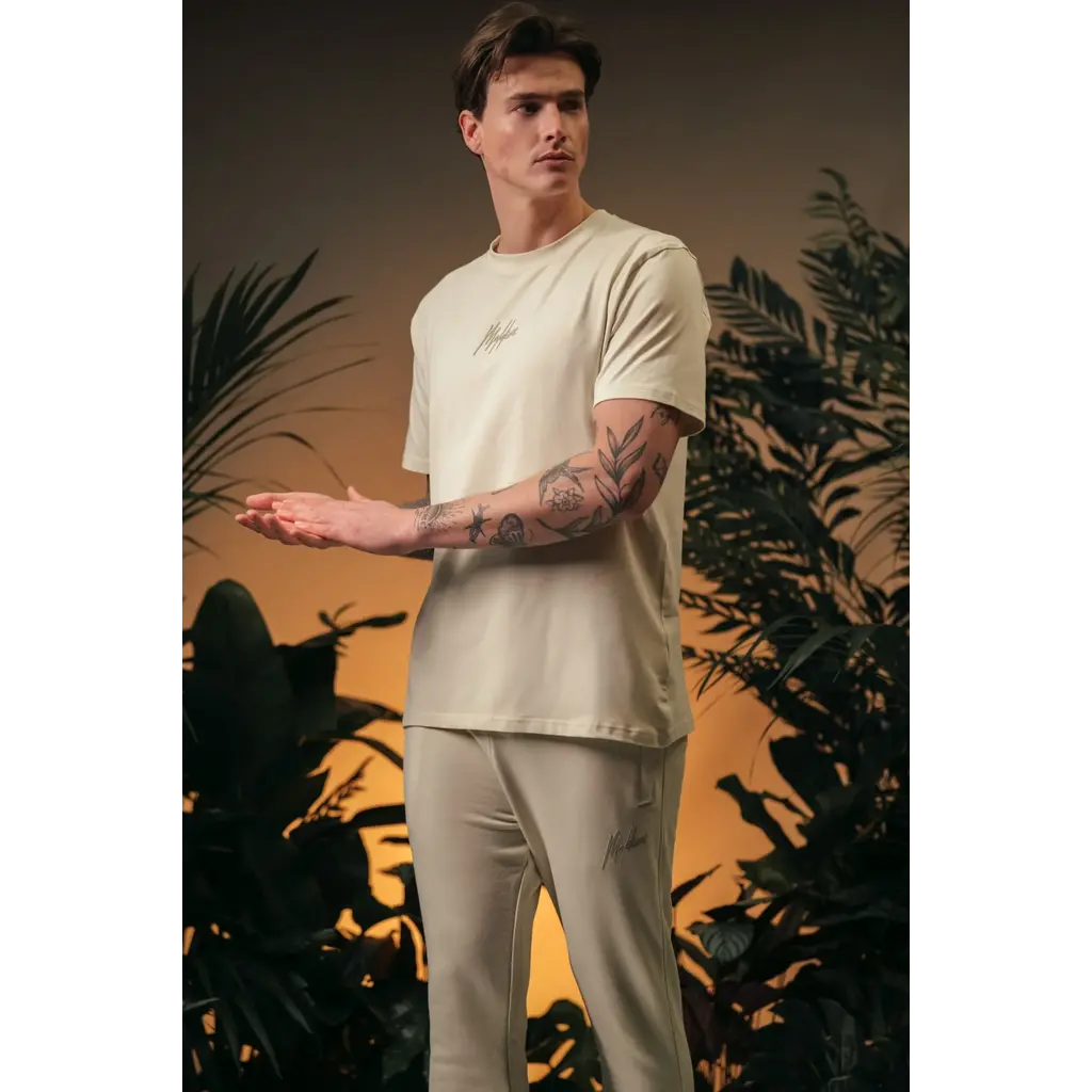 Malelions Malelions Men Striped Signature T-Shirt Beige