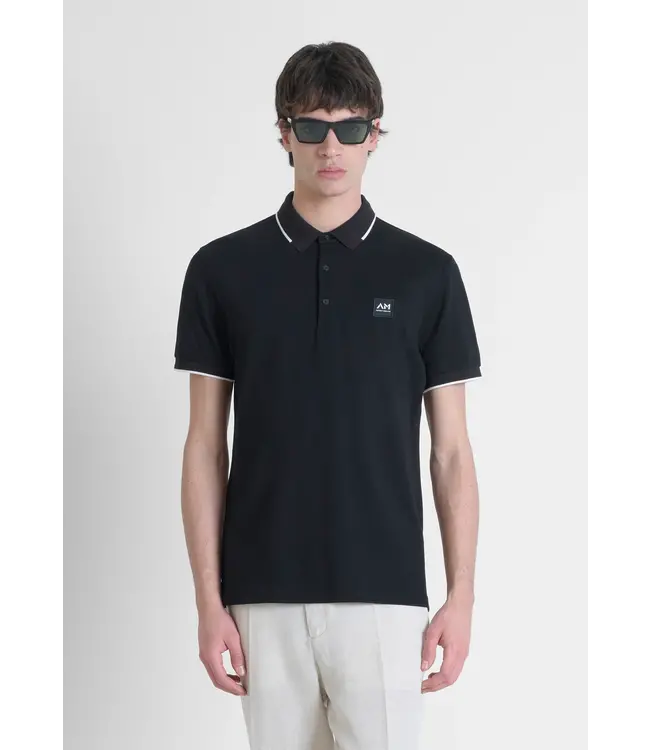 Antony Morato Antony Morato MMKS02481-FA100083 REGULAR FIT 100% COTTON PIQUE POLO SHIRT WITH CONTRASTING DETAILS AND LOGO PATCH Black - Regular Fit