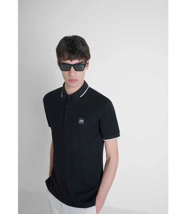 Antony Morato Antony Morato MMKS02481-FA100083 REGULAR FIT 100% COTTON PIQUE POLO SHIRT WITH CONTRASTING DETAILS AND LOGO PATCH Black - Regular Fit