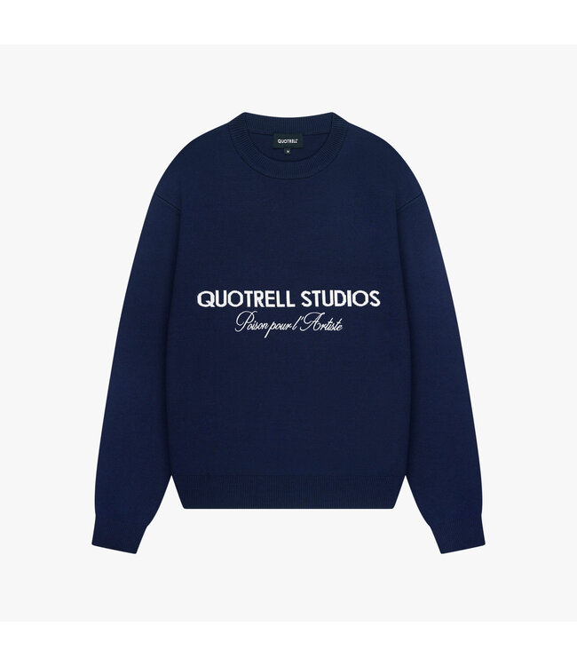 Quotrell Quotrell Mondrian Knitted Sweater Navy/White - Relaxed Fit