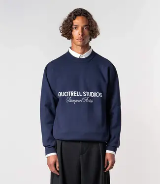 Quotrell Quotrell Mondrian Knitted Sweater Navy/White - Relaxed Fit