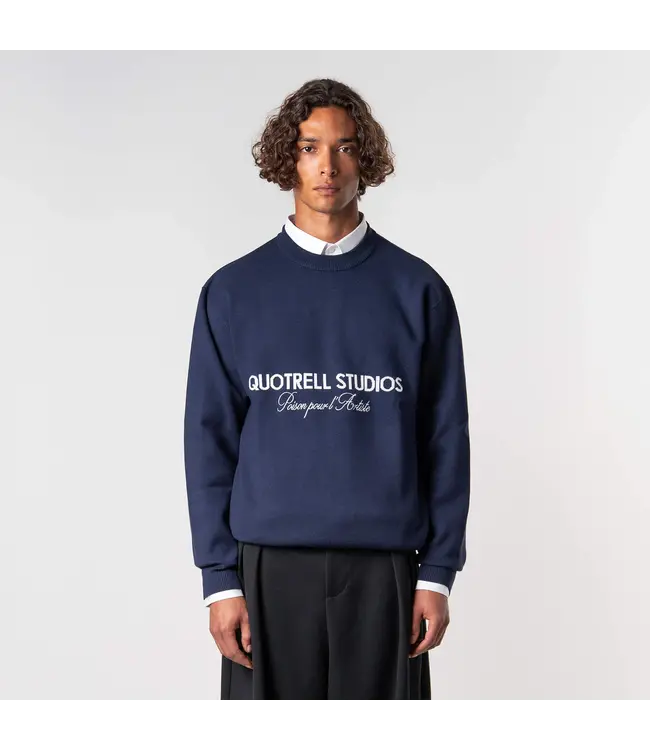 Quotrell Quotrell Mondrian Knitted Sweater Navy/White - Relaxed Fit