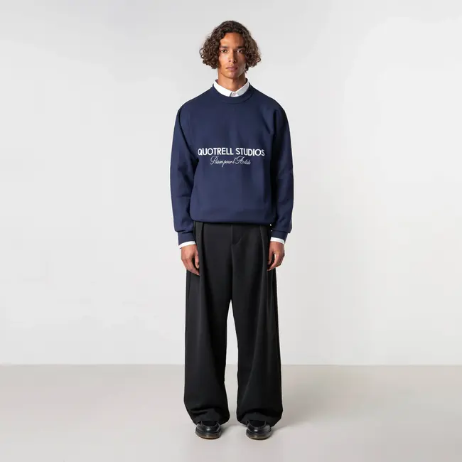 Quotrell Quotrell Mondrian Knitted Sweater Navy/White - Relaxed Fit