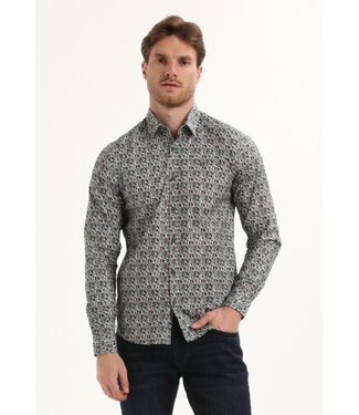 Gabbiano Gabbiano Overhemd Poplin Print Teal Blue - Regular Fit