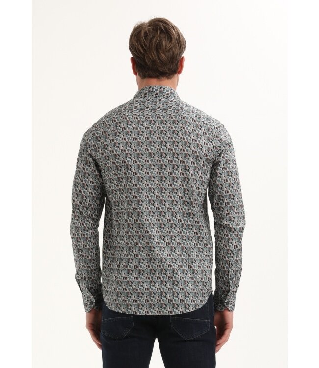 Gabbiano Gabbiano Overhemd Poplin Print Teal Blue - Regular Fit