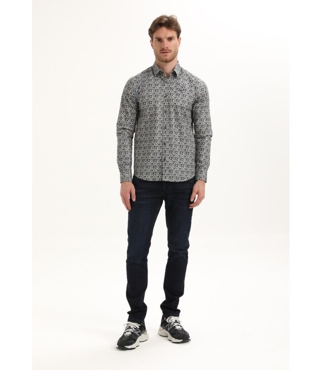 Gabbiano Gabbiano Overhemd Poplin Print Teal Blue - Regular Fit