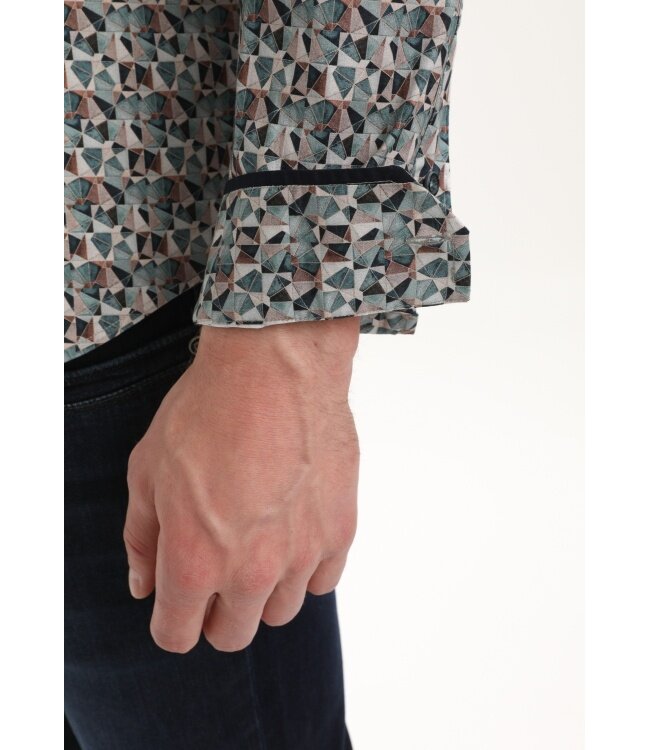Gabbiano Gabbiano Overhemd Poplin Print Teal Blue - Regular Fit