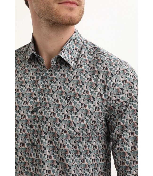 Gabbiano Gabbiano Overhemd Poplin Print Teal Blue - Regular Fit