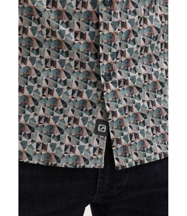 Gabbiano Gabbiano Overhemd Poplin Print Teal Blue - Regular Fit