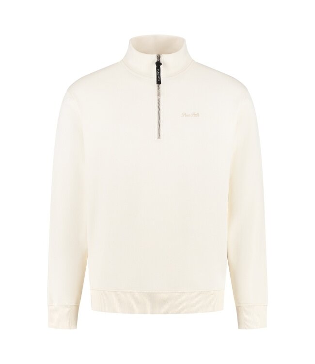 PurePath (by PureWhite) PurePath 25030311 Embroidery Half-zip Sweater Ecru - Loose Fit