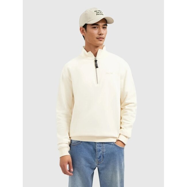 PurePath (by PureWhite) PurePath 25030311 Embroidery Half-zip Sweater Ecru - Loose Fit