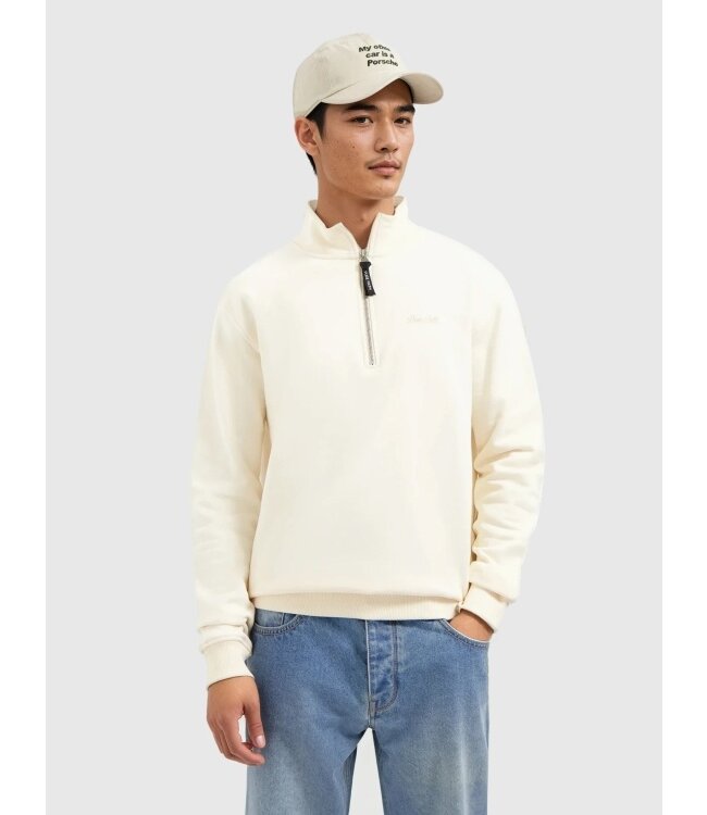 PurePath (by PureWhite) PurePath 25030311 Embroidery Half-zip Sweater Ecru - Loose Fit