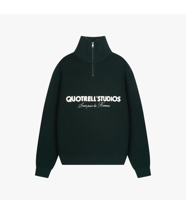 Quotrell Quotrell JACE Knitted Half Zip Petrol/White