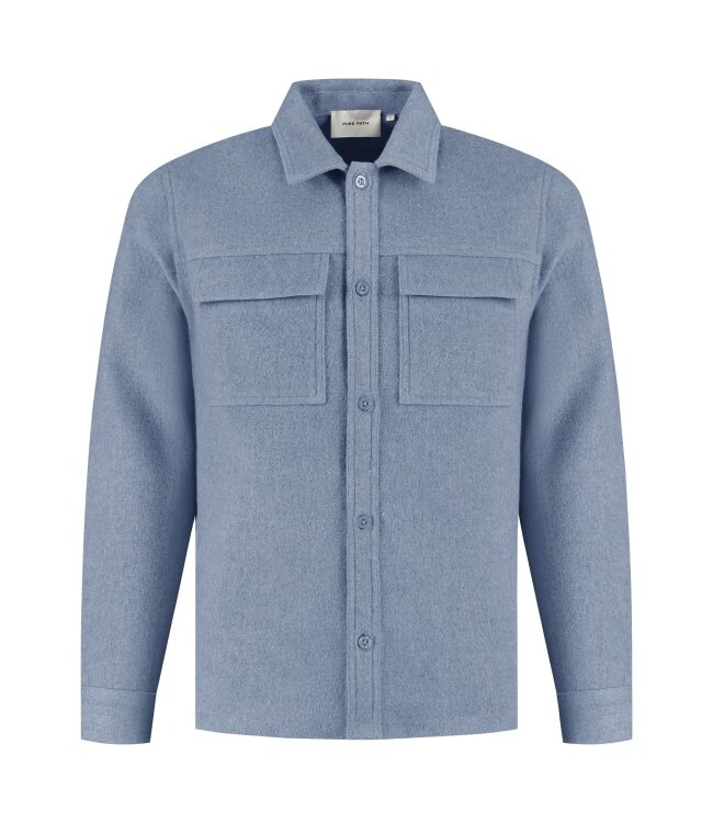 PurePath (by PureWhite) PurePath 25030201 Flannel Overshirt Mid Blue - Regular Fit