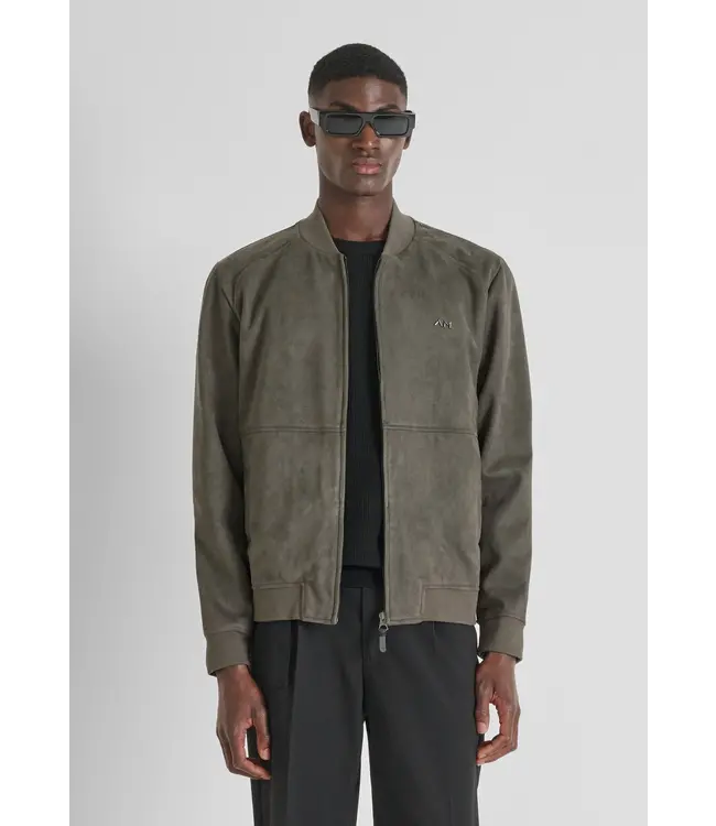 Antony Morato MMFL01089-FA150207 SWEATSHIRT IN STRETCH FAUX SUEDE FABRIC WITH LOGOED METAL BADGE - REGULAR FIT