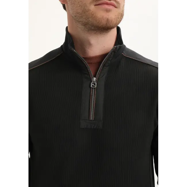 Gabbiano 775775 Halfzip ottoman structuur sweater Black - Regular Fit