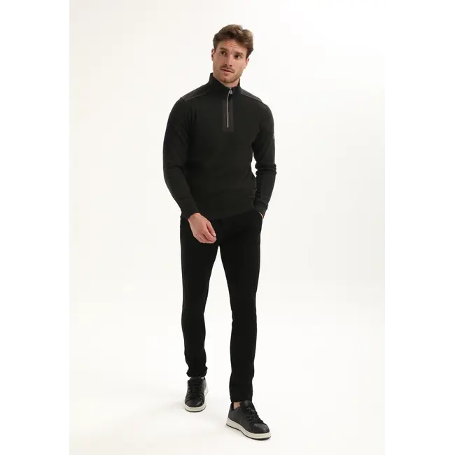 Gabbiano 775775 Halfzip ottoman structuur sweater Black - Regular Fit